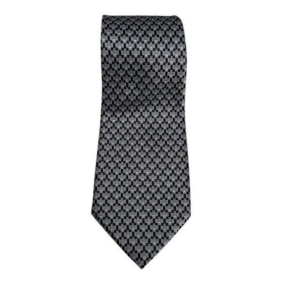 Ivre Hausse Vintage Mens Black & White Geometric Pattern Silk Tie Necktie - Picture 1 of 3